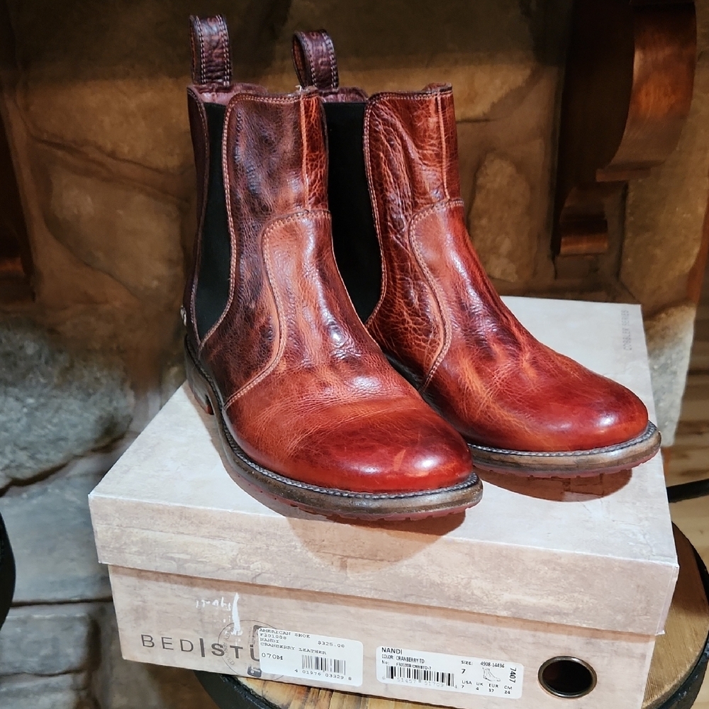 BED|STU Women's Leather Boots, Color: Cranberry. Size: 7